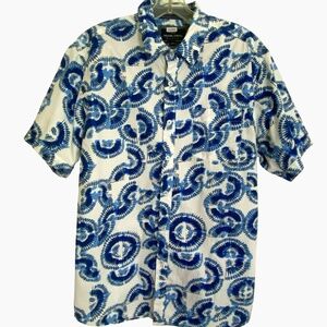 Nickel & Iron Mens Blue/White Cotton Summer Vacation Coastal Shirt- Sz-L